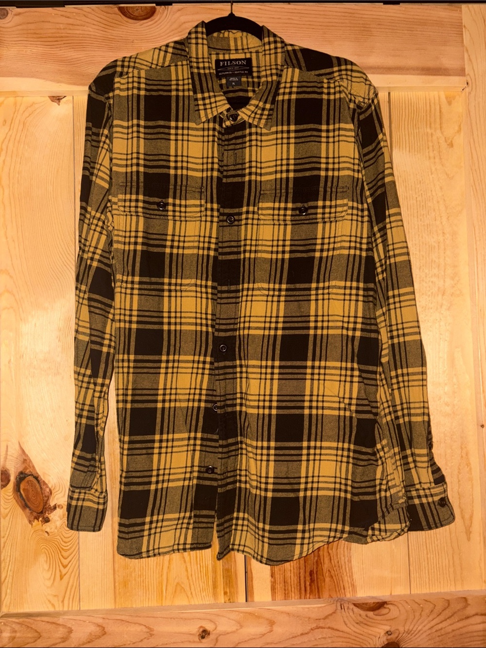 Filson Yellow and Black Plaid Long-Sleeve Button-Down Shirt